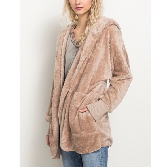 Last 1! 🌟Taupe Faux Fur Hooded Cardigan - Picture 3 of 6